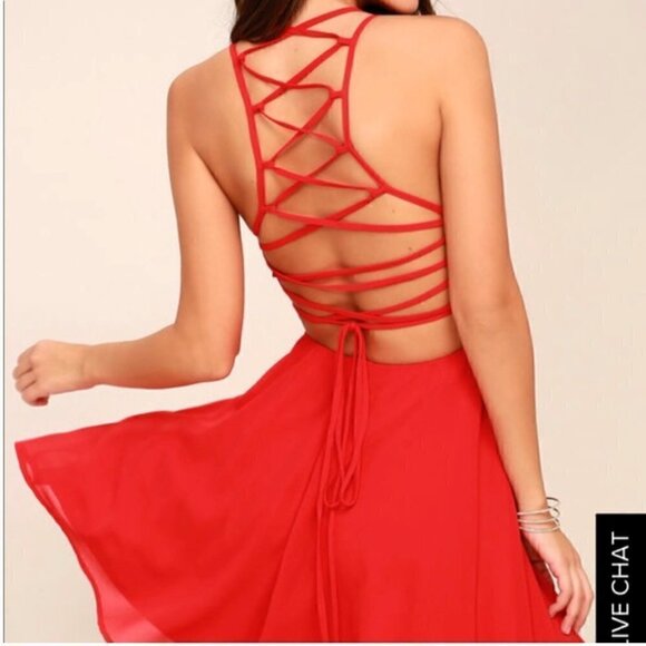 Lulus Good Deeds Red Lace-Up Dress Size Small - Picture 3 of 10